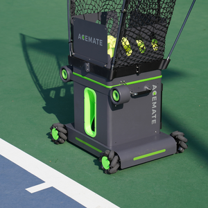 AceMate tennis ball machine on a tennis court