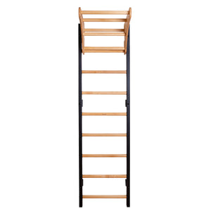 BenchK 711 Swedish Ladder Wall Bars with Wood Pullup Bar Black