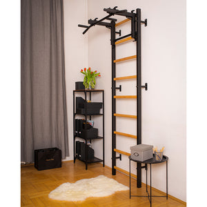 BenchK 731 Swedish Ladder Wall Bars with Steel Pullup Bar Black