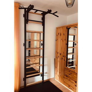 BenchK 731 Swedish Ladder Wall Bars with Steel Pullup Bar Black