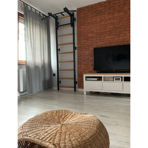 BenchK 731 Swedish Ladder Wall Bars with Steel Pullup Bar Black