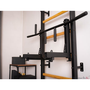 BenchK 731 Swedish Ladder Wall Bars with Steel Pullup Bar Black