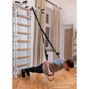 BenchK 731 Swedish Ladder Wall Bars with Steel Pullup Bar White