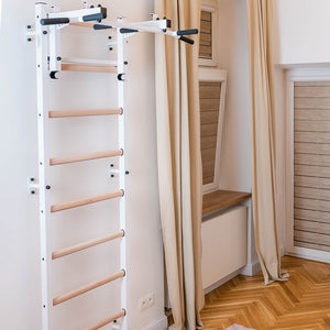 BenchK 731 Swedish Ladder Wall Bars with Steel Pullup Bar White