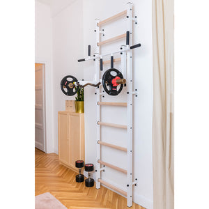 BenchK 731 Swedish Ladder Wall Bars with Steel Pullup Bar White