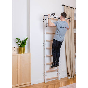 BenchK 731 Swedish Ladder Wall Bars with Steel Pullup Bar White