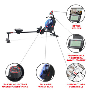 Sunny Hydro + Dual Resistance Smart Magnetic Water Rowing Machine
