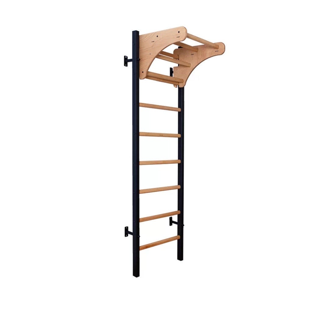 BenchK 211 Swedish Ladder Wall Bars with Wooden Pullup Bar Black