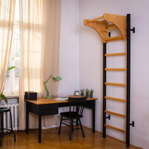 BenchK 211 Swedish Ladder Wall Bars with Wooden Pullup Bar Black