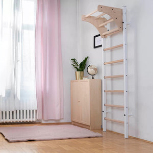 BenchK 211 Swedish Ladder Wall Bars with Wooden Pullup Bar White