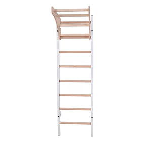 BenchK 211 Swedish Ladder Wall Bars with Wooden Pullup Bar White