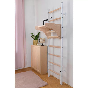 BenchK 211 Swedish Ladder Wall Bars with Wooden Pullup Bar White