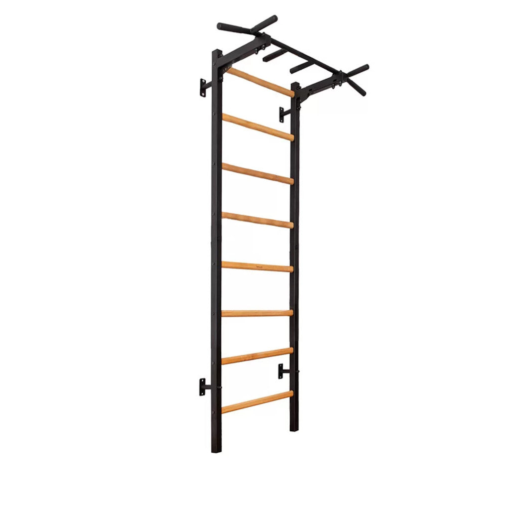 BenchK 221 Swedish Ladder Wall Bars with Steel Pullup Bar Black