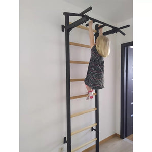 BenchK 221 Swedish Ladder Wall Bars with Steel Pullup Bar Black