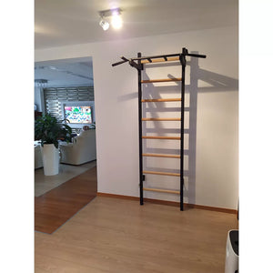 BenchK 221 Swedish Ladder Wall Bars with Steel Pullup Bar Black