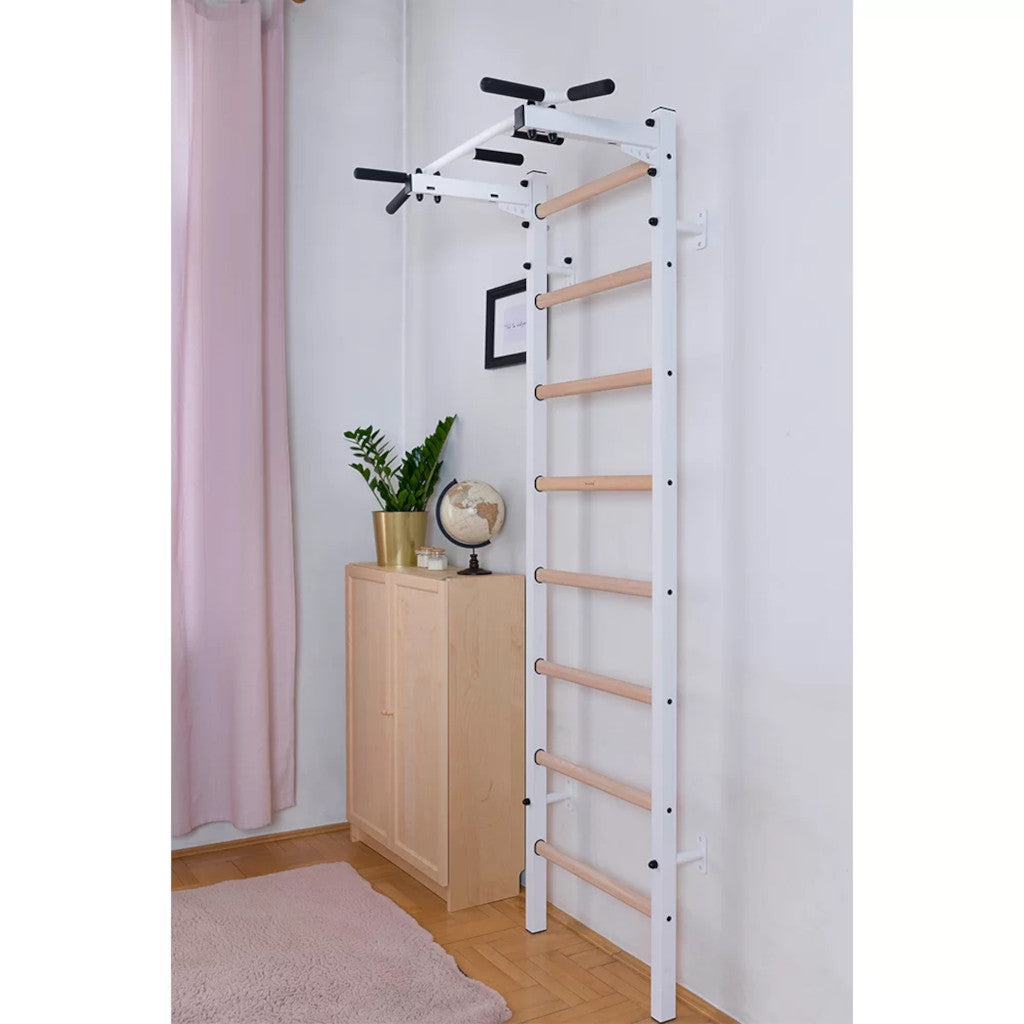 BenchK 221 Swedish Ladder Wall Bars with Steel Pullup Bar White