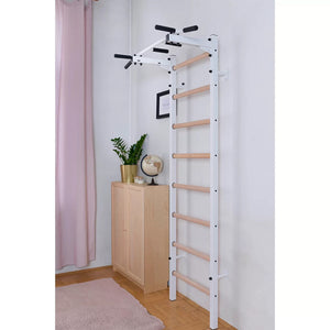 BenchK 221 Swedish Ladder Wall Bars with Steel Pullup Bar White