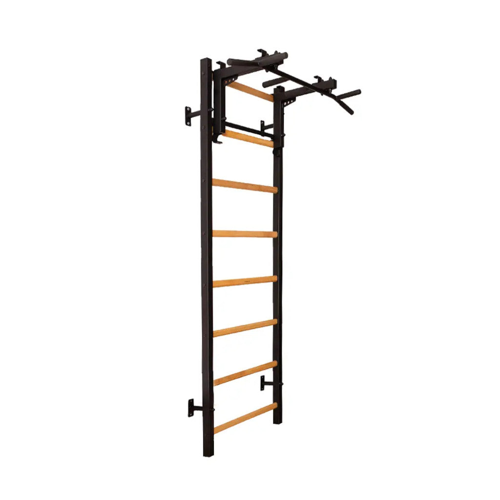 BenchK 231 Swedish Ladder Wall Bars with Pullup Bar & Rack Black