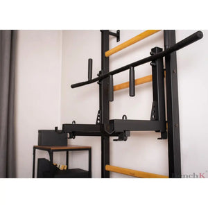 BenchK 231 Swedish Ladder Wall Bars with Pullup Bar & Rack Black