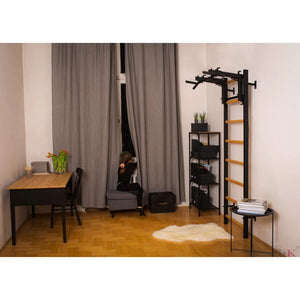 BenchK 231 Swedish Ladder Wall Bars with Pullup Bar & Rack Black