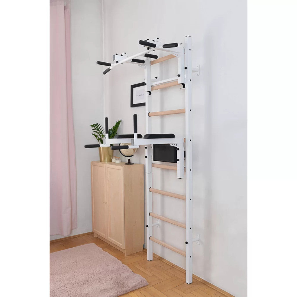BenchK 232 Swedish Ladder Wall Bars with Pullup & Dip Bar White