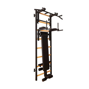 BenchK 233 Swedish Ladder Wall Bars with Dip Bar & Bench Black