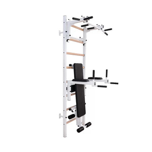 BenchK 233 Swedish Ladder Wall Bars with Dip Bar & Bench White