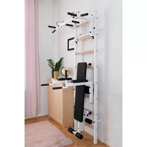 BenchK 233 Swedish Ladder Wall Bars with Dip Bar & Bench White