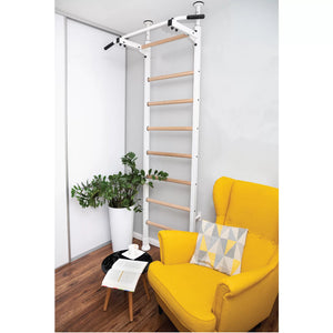 BenchK 521 Swedish Ladder Wall Bars with Steel Pullup Bar White