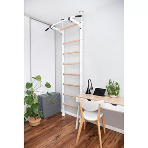 BenchK 521 Swedish Ladder Wall Bars with Steel Pullup Bar White