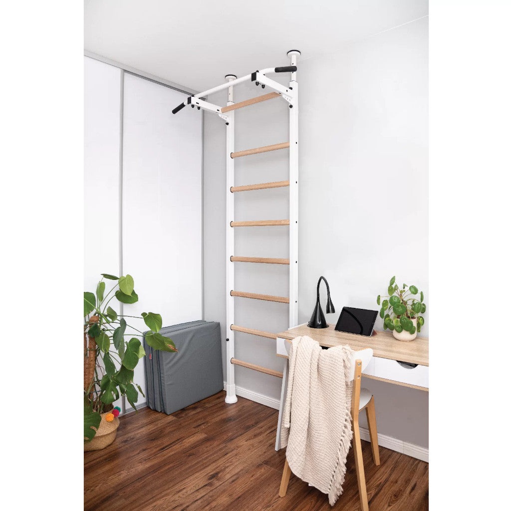 BenchK 521 Swedish Ladder Wall Bars with Steel Pullup Bar White