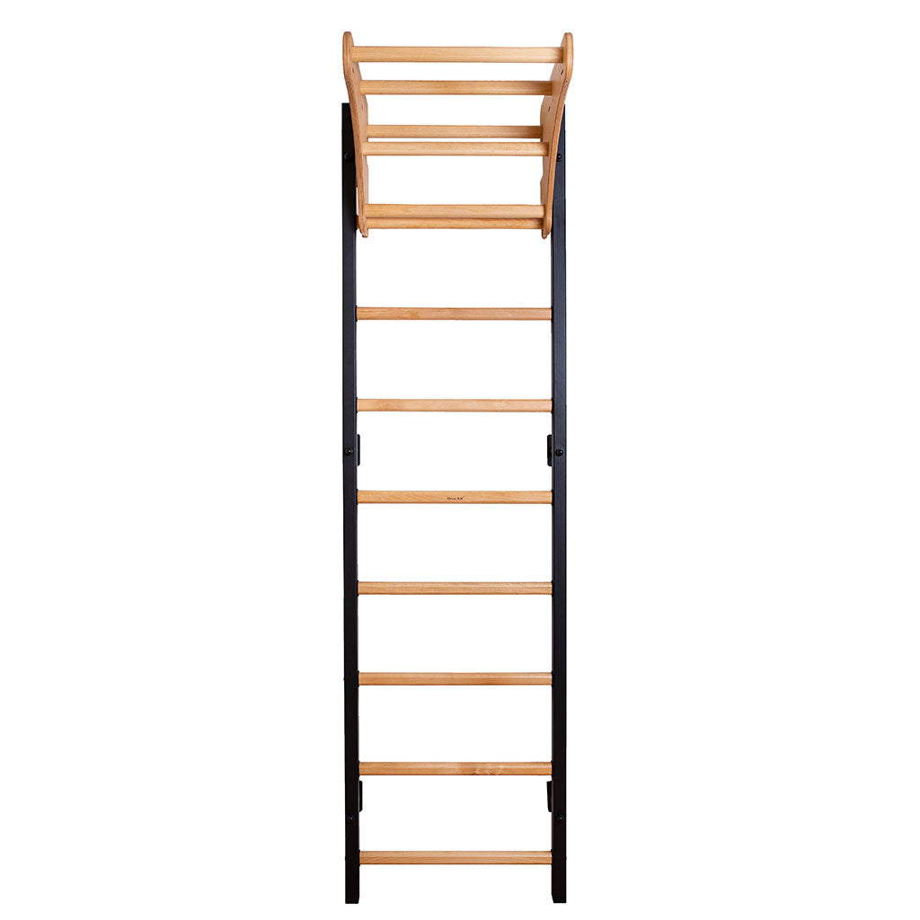 BenchK 711 Swedish Ladder Wall Bars with Wood Pullup Bar Black