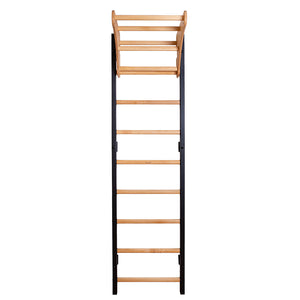 BenchK 711 Swedish Ladder Wall Bars with Wood Pullup Bar Black