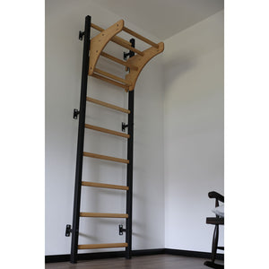 BenchK 711 Swedish Ladder Wall Bars with Wood Pullup Bar Black