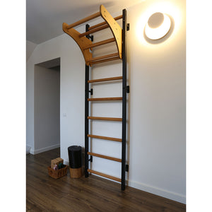 BenchK 711 Swedish Ladder Wall Bars with Wood Pullup Bar Black