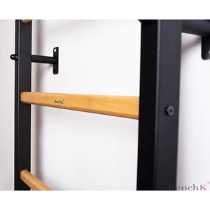 BenchK 711 Swedish Ladder Wall Bars with Wood Pullup Bar Black