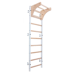 BenchK 711 Swedish Ladder Wall Bars with Wood Pullup Bar White