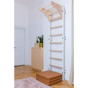 BenchK 711 Swedish Ladder Wall Bars with Wood Pullup Bar White