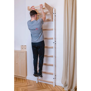 BenchK 711 Swedish Ladder Wall Bars with Wood Pullup Bar White