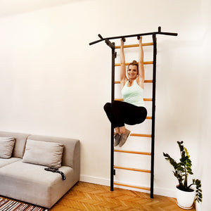 BenchK 721 Swedish Ladder Wall Bars with Steel Pullup Bar