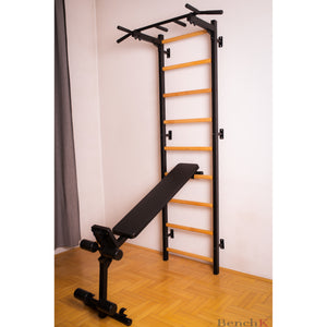 BenchK 723 Swedish Ladder Wall Bars with Dip Bar & Bench