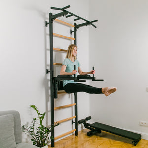 BenchK 723 Swedish Ladder Wall Bars with Dip Bar & Bench