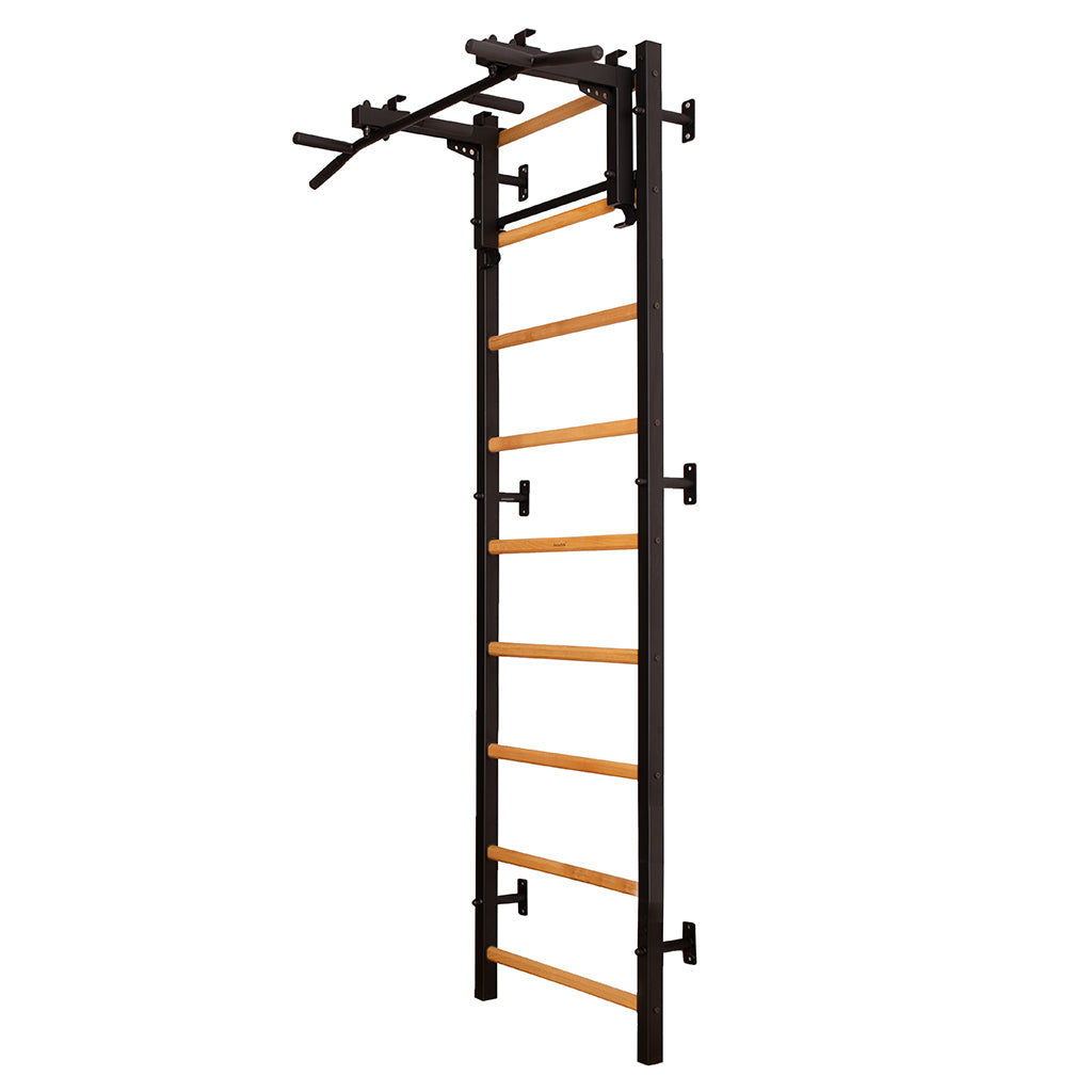 BenchK 731 Swedish Ladder Wall Bars with Steel Pullup Bar Black