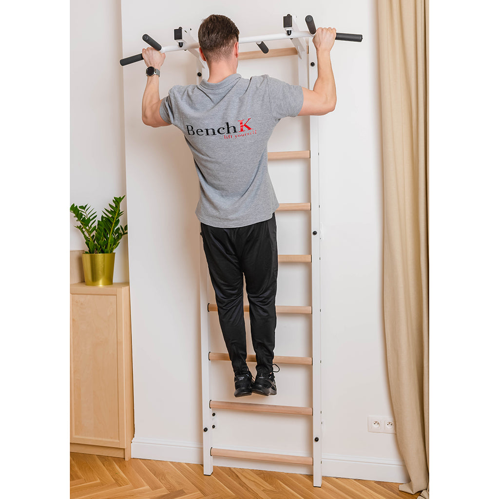 BenchK 731 Swedish Ladder Wall Bars with Steel Pullup Bar White