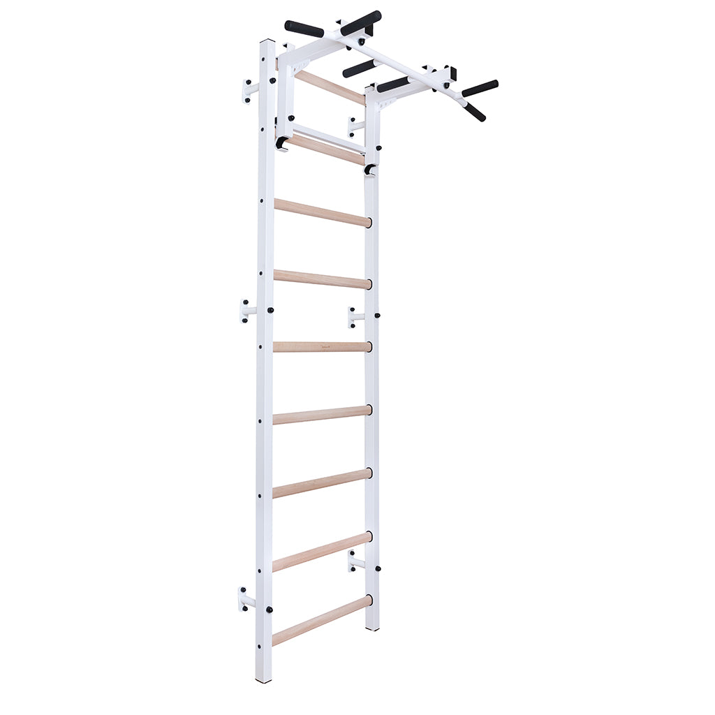 BenchK 731 Swedish Ladder Wall Bars with Steel Pullup Bar White
