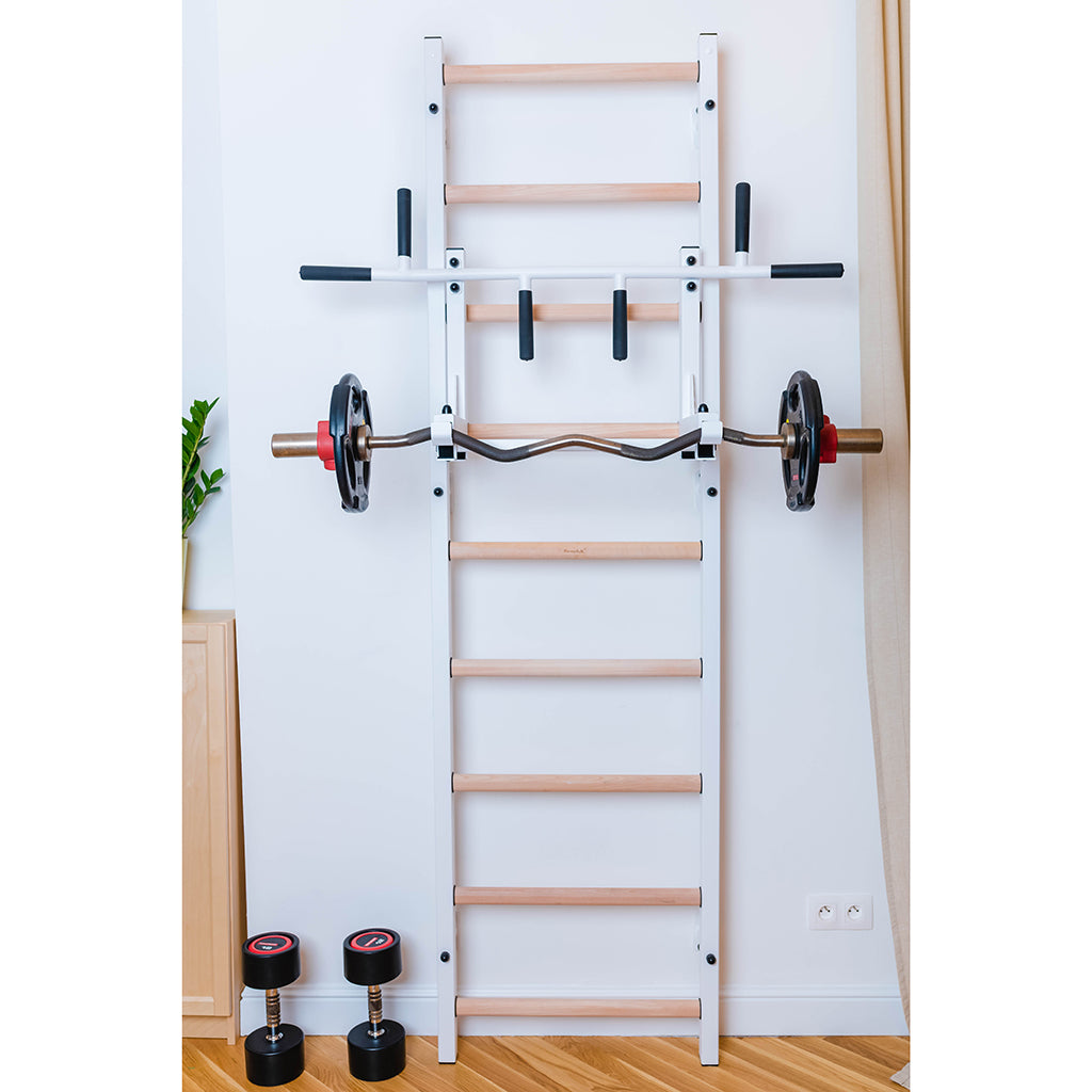 BenchK 731 Swedish Ladder Wall Bars with Steel Pullup Bar White