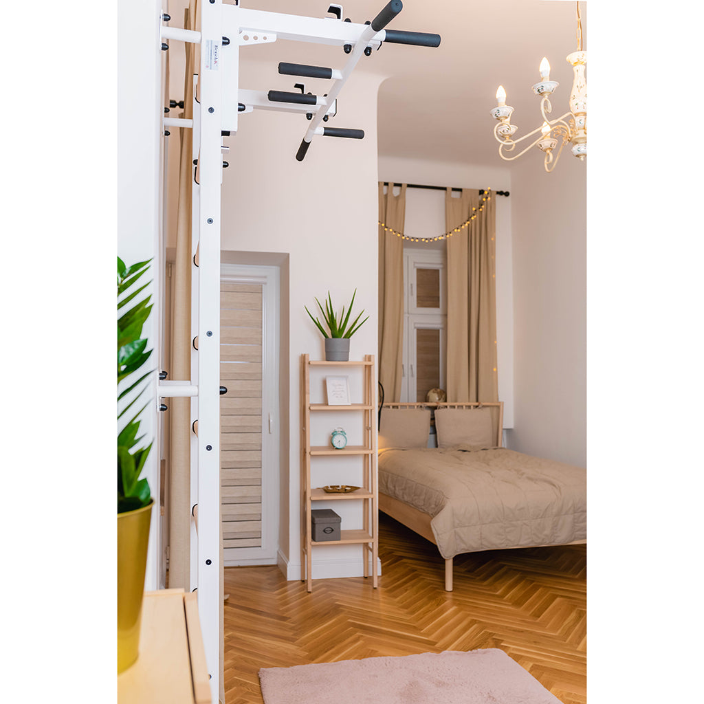BenchK 731 Swedish Ladder Wall Bars with Steel Pullup Bar White