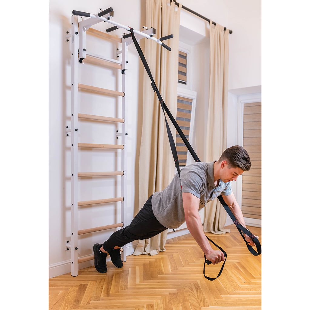 BenchK 731 Swedish Ladder Wall Bars with Steel Pullup Bar White