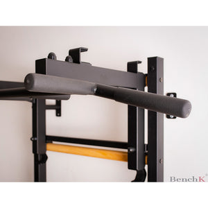 BenchK 732 Swedish Ladder Wall Bars with Steel Pullup Bar & Dip Station Black