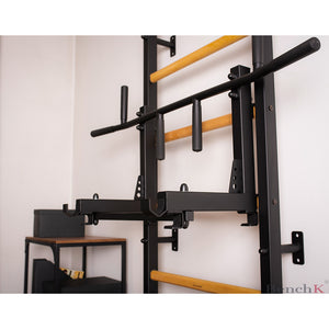 BenchK 732 Swedish Ladder Wall Bars with Steel Pullup Bar & Dip Station Black